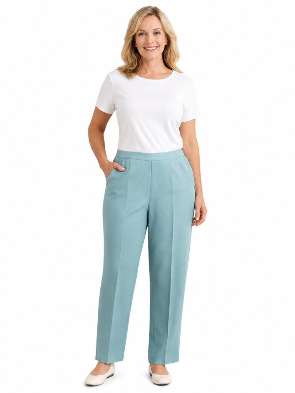 Alfred Dunner Aqua Pull‑On Pants | Size 16 | Elastic Waist & Slit Pockets